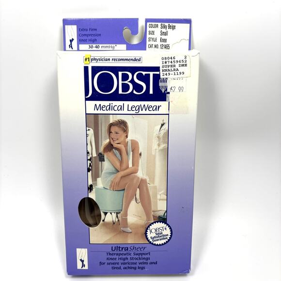 Jobst Compression Stockings 30-40 mmHg Small Knee High Ultra Sheer Silky Beige - Picture 1 of 9